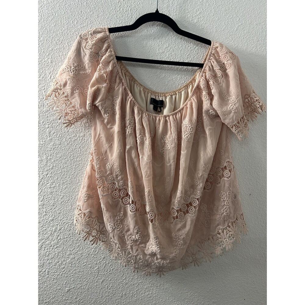 Jeans By Buffalo Shirt Womens Sz L Peach Lace Off The Shoulder Short Sleeve Boho